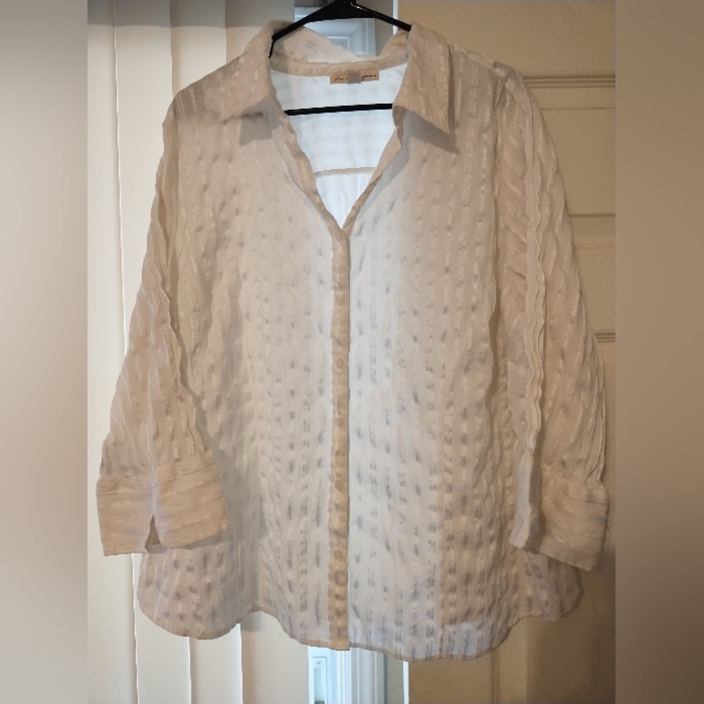 JM Collection Cotton Blouse Size 24W. Lightweight Striped Button Down.